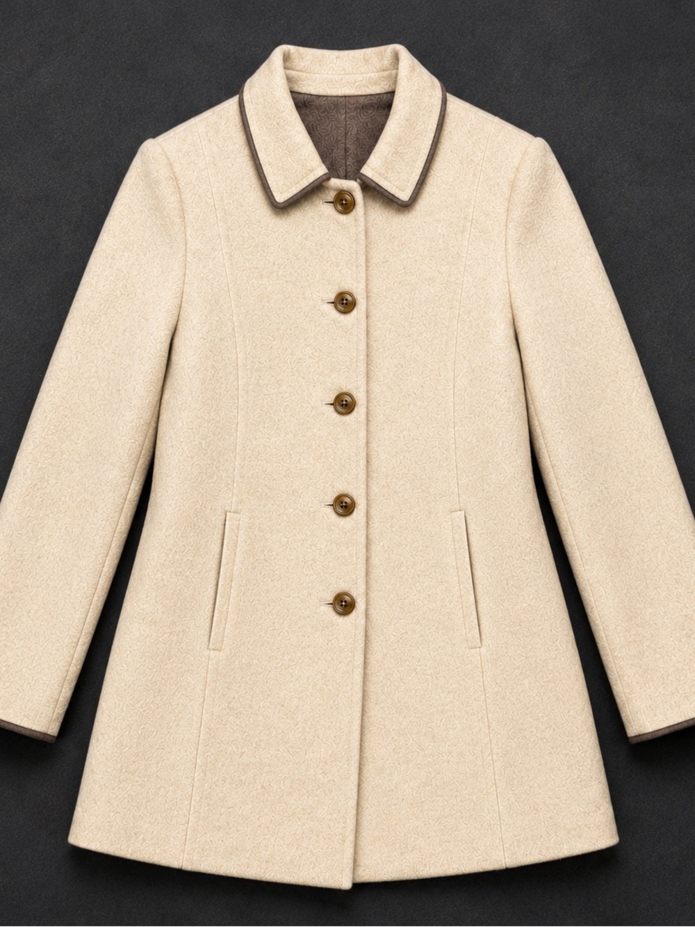 Cream Wool Blend Single-Breasted Pea Coat